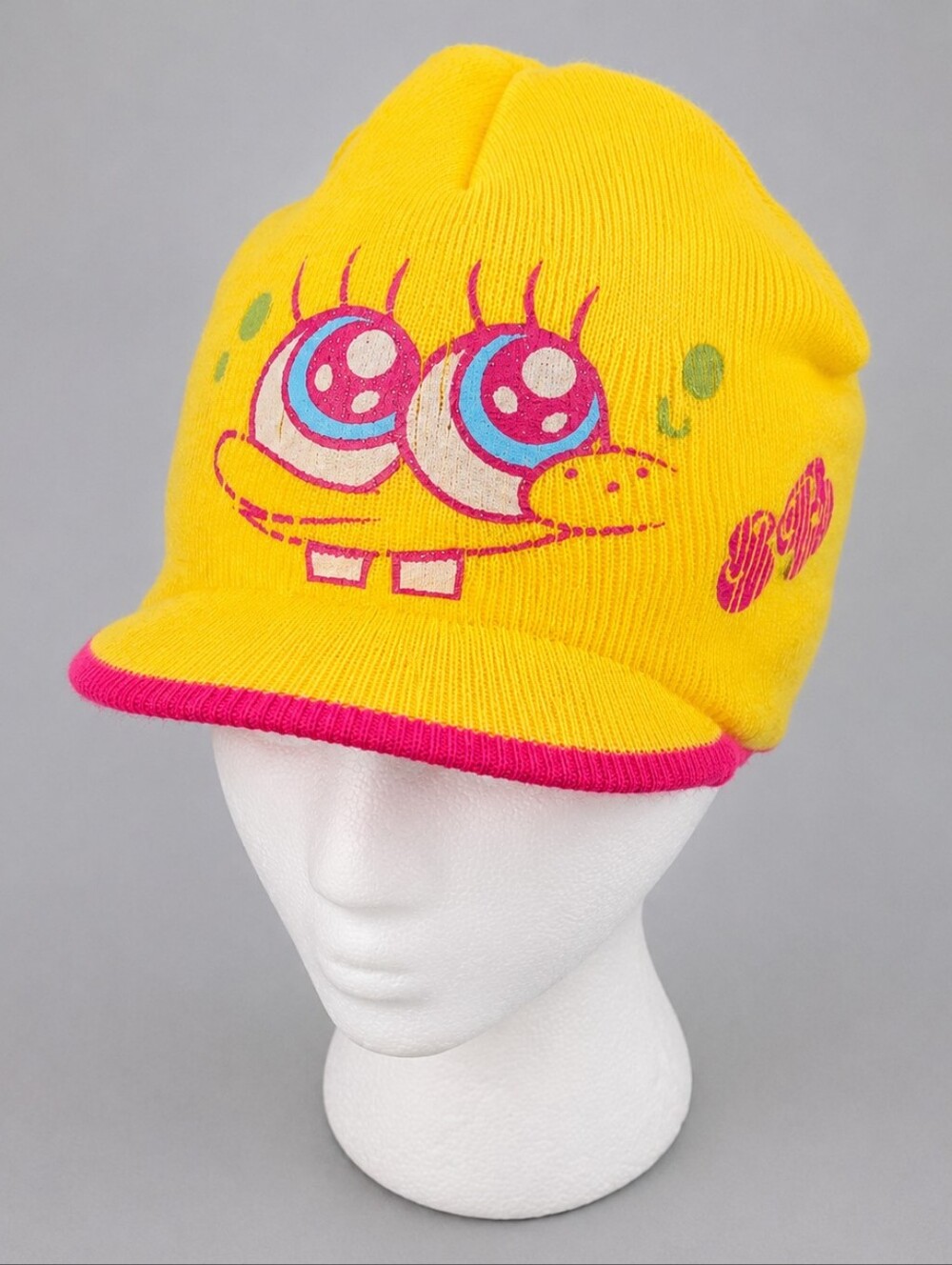 SpongeBob SquarePants Knit Visor Beanie Hat Yellow Pink Viacom 2010 One Size